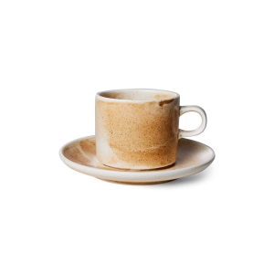 HK LIVING filiżanka ze spodkiem RUSTIC CREAM / BROWN CHEF