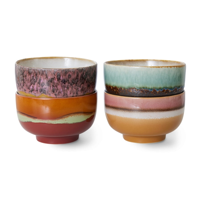 HK LIVING miski ceramiczne GEYSER 70's zestaw 4 sztuk