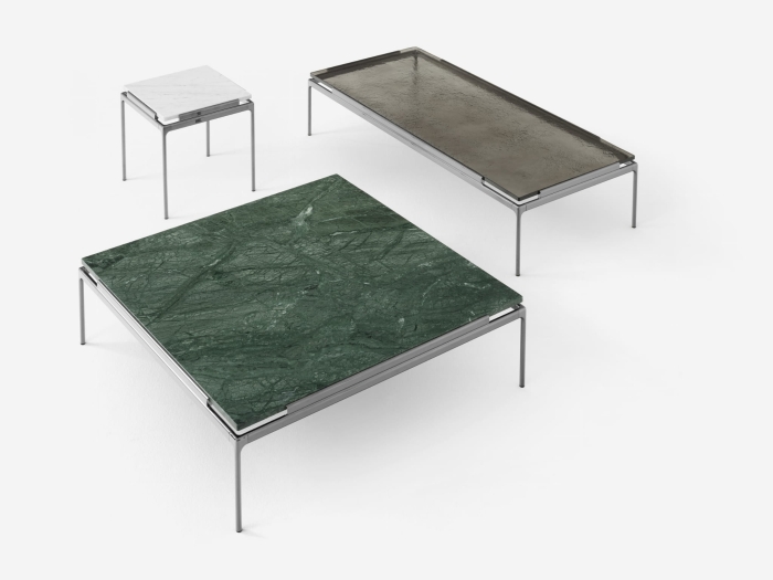 Sett LN13_Verde Guatemala Marble w. Dark Chrome_Sett LN12_Smoked cast glass w. Dark Chrome_Sett LN11 Bianco Carrera Marble w. Dark Chrome_Top.jpg