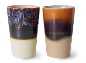 HK LIVING Zestaw 2 kubków ceramicznych do herbaty 70's aurora