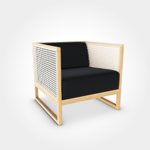 TON fotel klubowy CASABLANCA tapicerowany, boki rattanowe, dąb