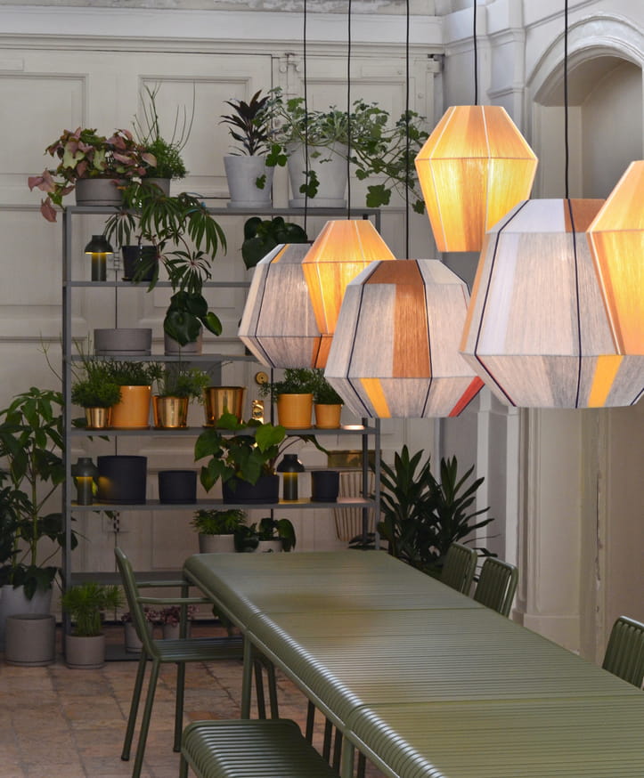 Bonbon Shade 320 yellow melange_Bonbon Shade 500 earth tones_Palissade Table olive_Palissade Armchair olive_Botanical Family.jpg