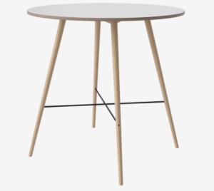 BOLIA stół barowy BEAVER Ø110 biały laminat / nogi dąb bielony