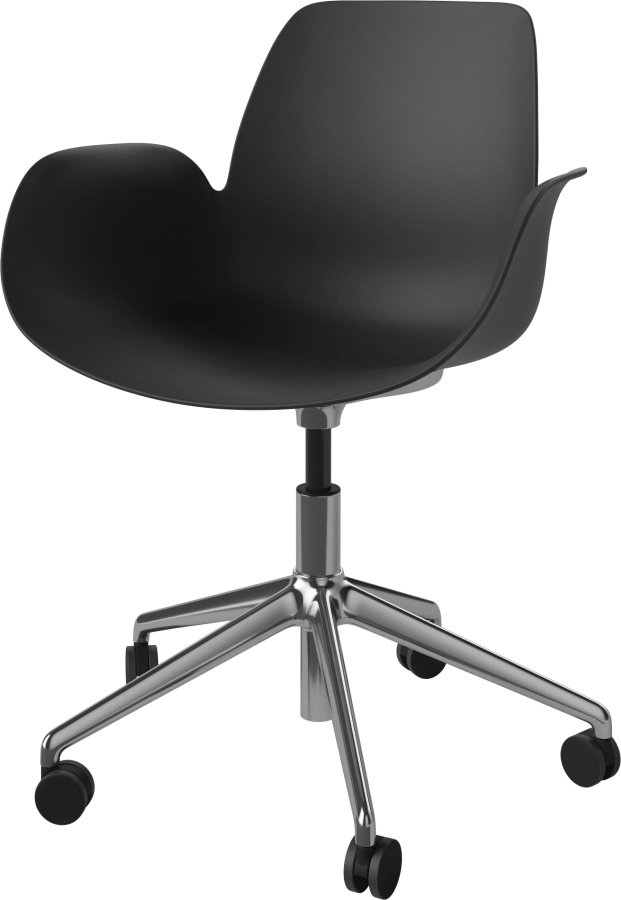 Seed Dining Armchair - Poly_5 Starbase with Wheels_Chrome plated steel_Black polypropylene 02-327-45_00001_angle.png