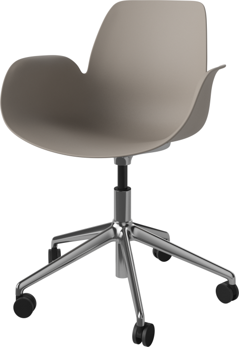 Seed Dining Armchair - Poly_5 Starbase with Wheels_Chrome plated steel_Mocca polypropylene 02-327-45_00002_angle.png