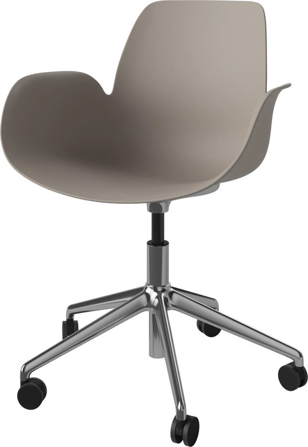 Seed Dining Armchair - Poly_5 Starbase with Wheels_Chrome plated steel_Mocca polypropylene 02-327-45_00002_angle.png