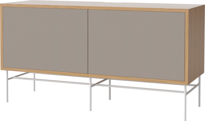 Case HiFi w. base - Medium 35 cm_White lacquered steel_Grey Hifi fabric_Grey Hifi fabric_Oiled oak Veneer_TSCA 04-007-87_13100877_angle.png