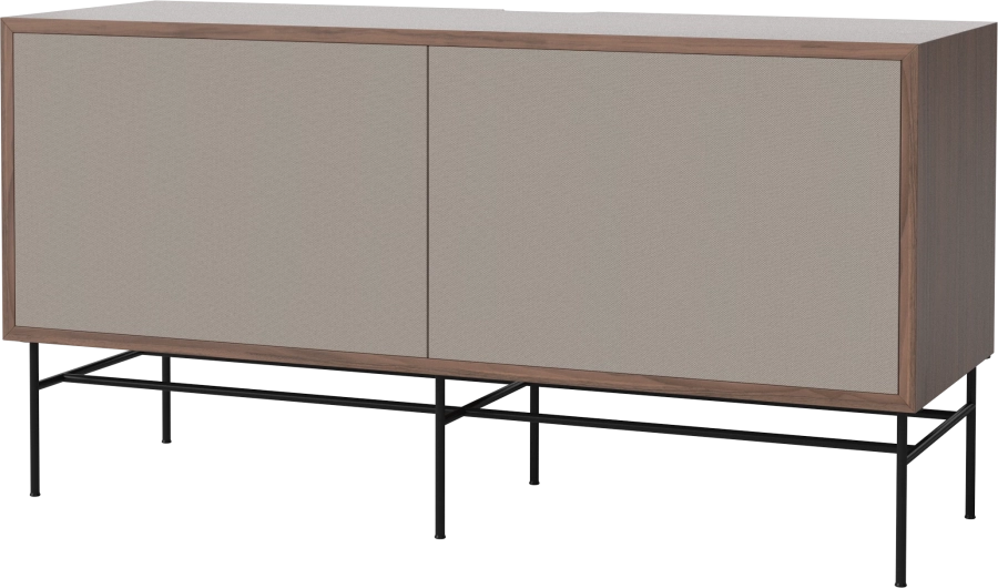 Case HiFi w. base - Medium 35 cm_Black lacquered steel_Grey Hifi fabric_Grey Hifi fabric_Oiled walnut Veneer_TSCA 04-007-87_13100863_angle.png