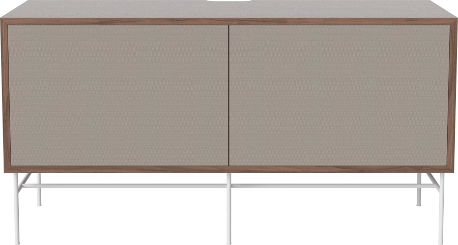 Case HiFi w. base - Medium 35 cm_White lacquered steel_Grey Hifi fabric_Grey Hifi fabric_Oiled walnut Veneer_TSCA 04-007-87_13100878.png
