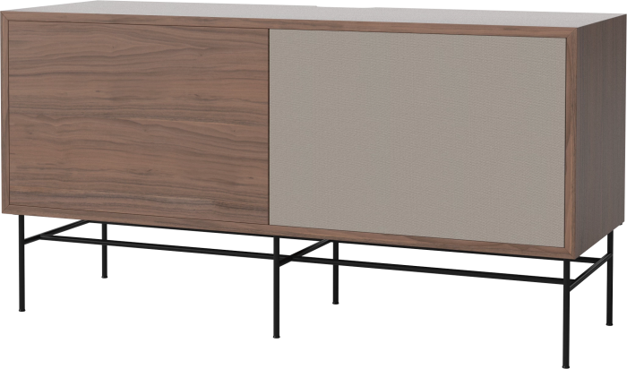 Case HiFi w. base - Medium 35 cm_Black lacquered steel_Oiled walnut Veneer_Grey Hifi fabric_Oiled walnut Veneer_TSCA 04-007-87_13101143_angle.png