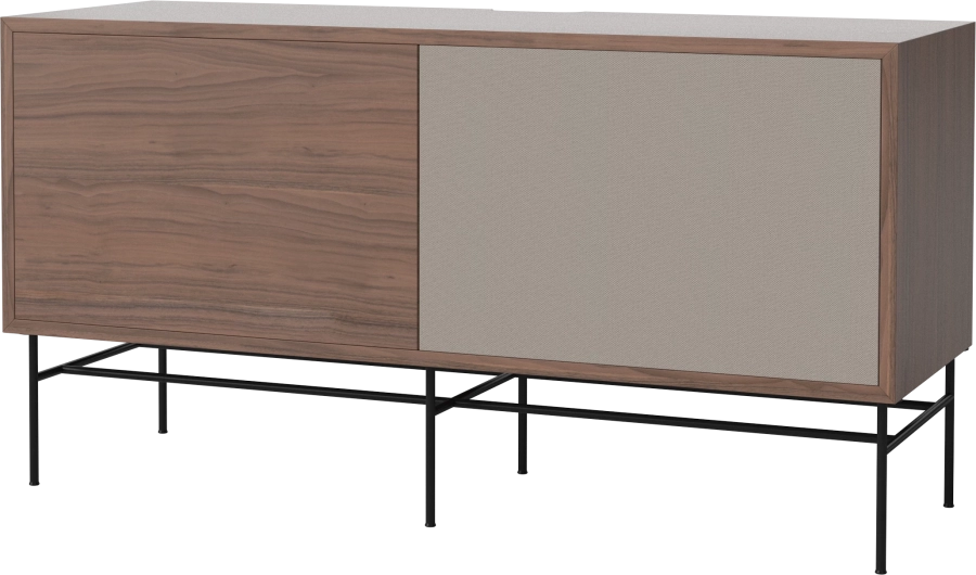 Case HiFi w. base - Medium 35 cm_Black lacquered steel_Oiled walnut Veneer_Grey Hifi fabric_Oiled walnut Veneer_TSCA 04-007-87_13101143_angle.png