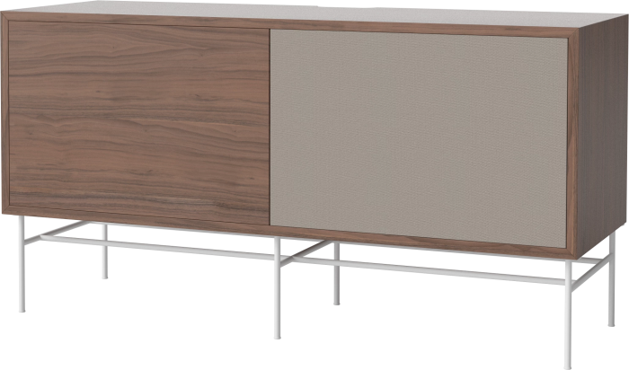 Case HiFi w. base - Medium 35 cm_White lacquered steel_Oiled walnut Veneer_Grey Hifi fabric_Oiled walnut Veneer_TSCA 04-007-87_13101158_angle.png