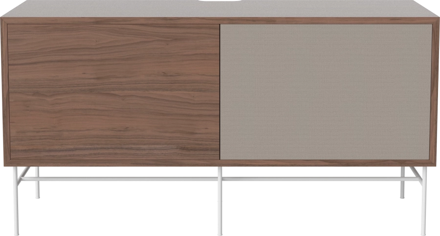 Case HiFi w. base - Medium 35 cm_White lacquered steel_Oiled walnut Veneer_Grey Hifi fabric_Oiled walnut Veneer_TSCA 04-007-87_13101158.png
