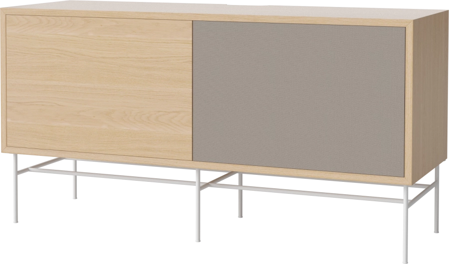 Case HiFi w. base - Medium 35 cm_White lacquered steel_White pigmented oiled oak Veneer_Grey Hifi fabric_White pigmented oiled oak Veneer_TSCA 04-007-87_13101055_angle.png
