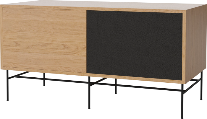 Case HiFi w. base - Medium 48 cm_Black lacquered steel_Oiled oak_Black fabric_Oiled oak 04-007-86_13100897_angle.png