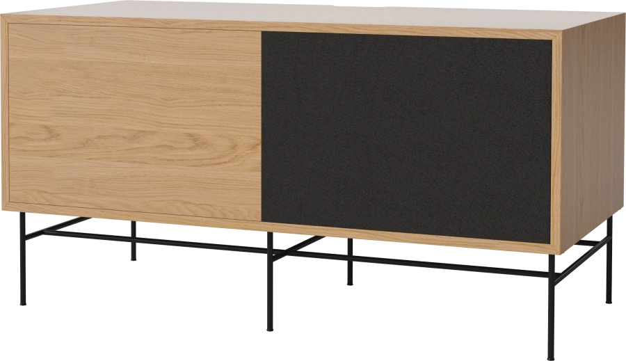 Case HiFi w. base - Medium 48 cm_Black lacquered steel_Oiled oak_Black fabric_Oiled oak 04-007-86_13100897_angle.png
