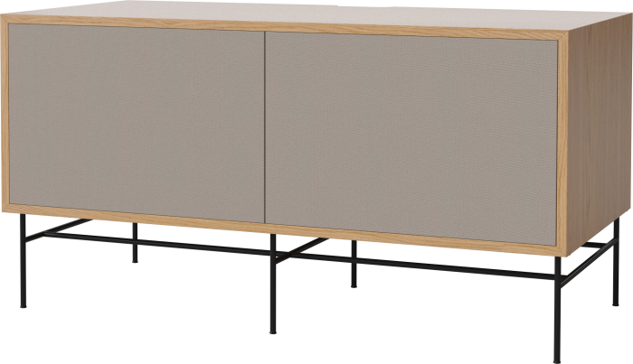 Case HiFi w. base - Medium 48 cm_Black lacquered steel_Grey Hifi fabric_Grey Hifi fabric_Oiled oak 04-007-86_13100862_angle.png
