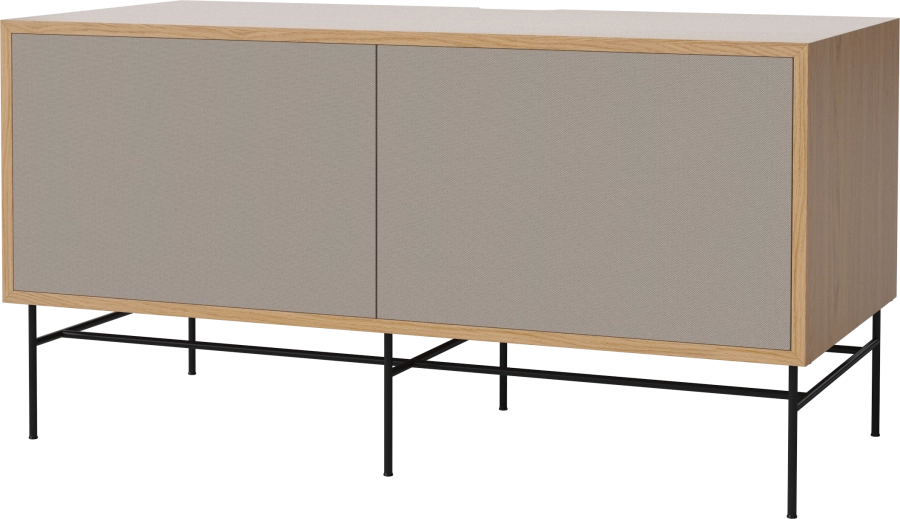 Case HiFi w. base - Medium 48 cm_Black lacquered steel_Grey Hifi fabric_Grey Hifi fabric_Oiled oak 04-007-86_13100862_angle.png