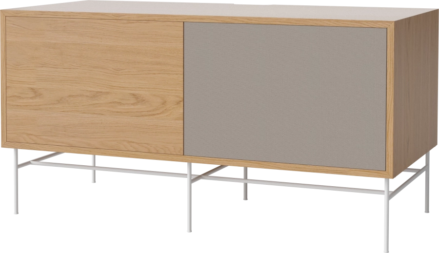 Case HiFi w. base - Medium 48 cm_White lacquered steel_Oiled oak_Grey Hifi fabric_Oiled oak 04-007-86_13100947_angle.png
