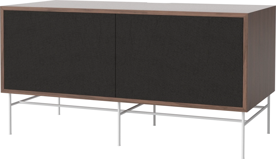 Case HiFi w. base - Medium 48 cm_White lacquered steel_Black fabric_Black fabric_Oiled walnut 04-007-86_13100843_angle.png
