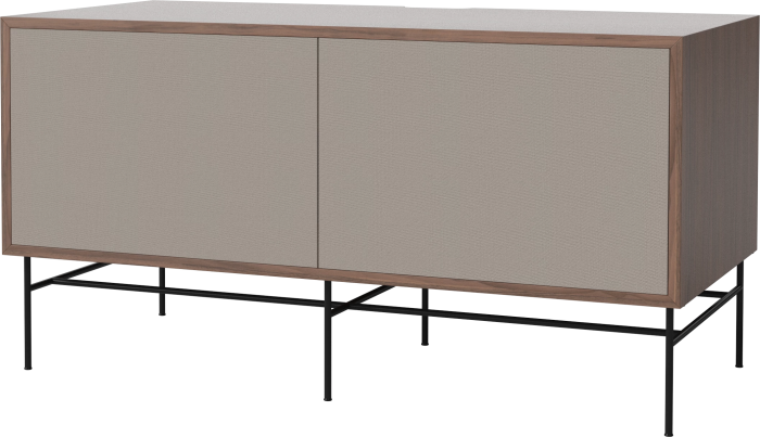 Case HiFi w. base - Medium 48 cm_Black lacquered steel_Grey Hifi fabric_Grey Hifi fabric_Oiled walnut 04-007-86_13100863_angle.png