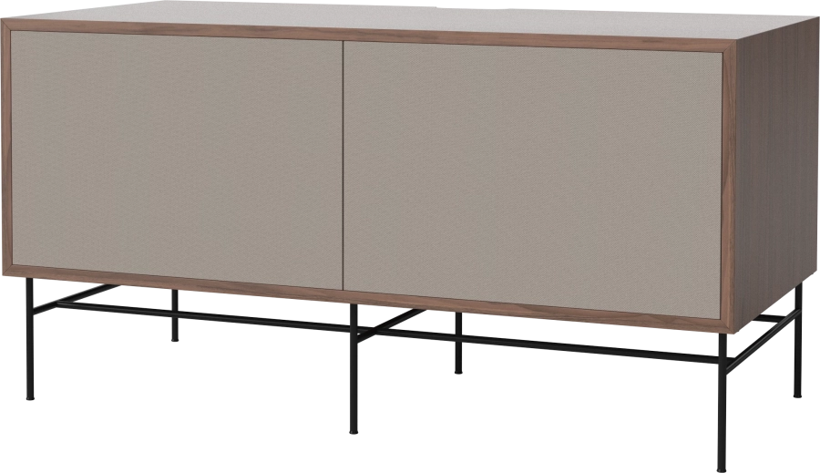 Case HiFi w. base - Medium 48 cm_Black lacquered steel_Grey Hifi fabric_Grey Hifi fabric_Oiled walnut 04-007-86_13100863_angle.png