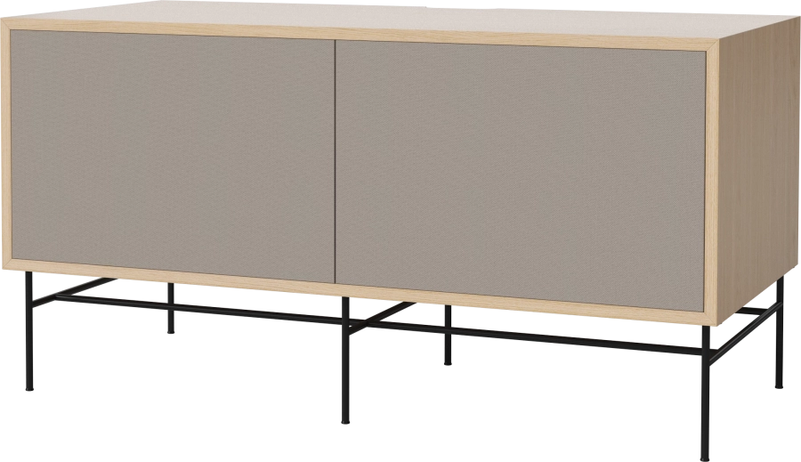 Case HiFi w. base - Medium 48 cm_Black lacquered steel_Grey Hifi fabric_Grey Hifi fabric_White pigmented oiled oak 04-007-86_13100865_angle.png