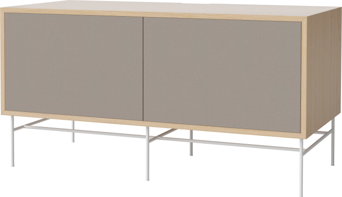 Case HiFi w. base - Medium 48 cm_White lacquered steel_Grey Hifi fabric_Grey Hifi fabric_White pigmented oiled oak 04-007-86_13100880_angle.png