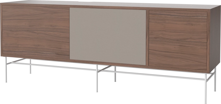 Case HiFi w. base - Large 35 cm_White lacquered steel_Oiled walnut_Grey Hifi fabric_Oiled walnut 04-007-89_13101158_angle.png