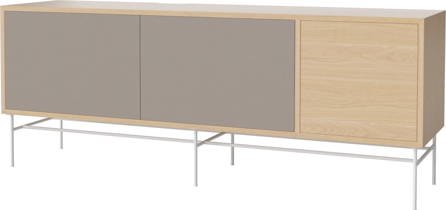 Case HiFi w. base - Large 35 cm_White lacquered steel_Grey Hifi fabric_Grey Hifi fabric_White pigmented oiled oak 04-007-89_13100880_angle.png