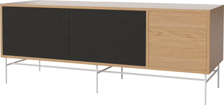 Case HiFi w. base - Large 48 cm_White lacquered steel_Black fabric_Black fabric_Oiled oak 04-007-88_13100842_angle.png