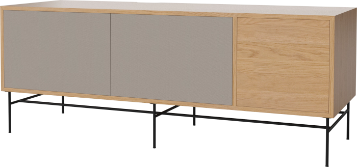 Case HiFi w. base - Large 48 cm_Black lacquered steel_Grey Hifi fabric_Grey Hifi fabric_Oiled oak 04-007-88_13100862_angle.png
