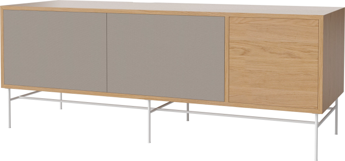 Case HiFi w. base - Large 48 cm_White lacquered steel_Grey Hifi fabric_Grey Hifi fabric_Oiled oak 04-007-88_13100877_angle.png