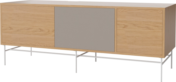 Case HiFi w. base - Large 48 cm_White lacquered steel_Oiled oak_Grey Hifi fabric_Oiled oak 04-007-88_13100947_angle.png