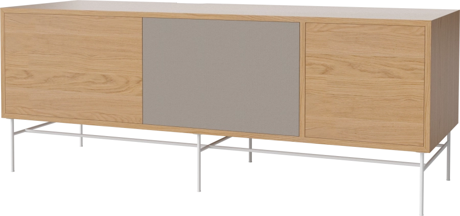 Case HiFi w. base - Large 48 cm_White lacquered steel_Oiled oak_Grey Hifi fabric_Oiled oak 04-007-88_13100947_angle.png
