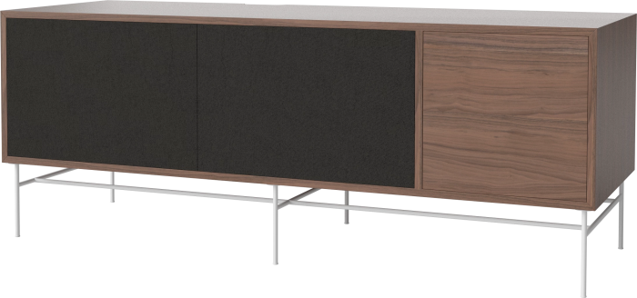Case HiFi w. base - Large 48 cm_White lacquered steel_Black fabric_Black fabric_Oiled walnut 04-007-88_13100843_angle.png