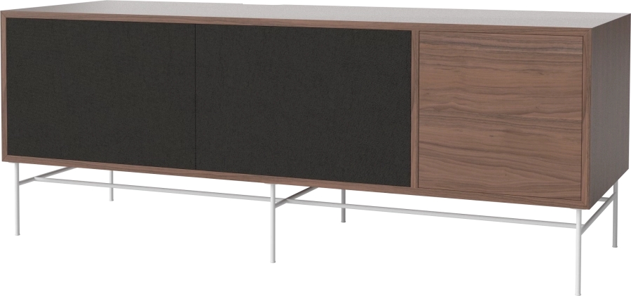 Case HiFi w. base - Large 48 cm_White lacquered steel_Black fabric_Black fabric_Oiled walnut 04-007-88_13100843_angle.png
