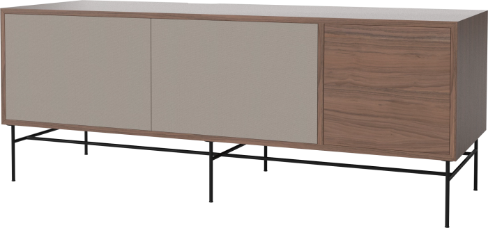 Case HiFi w. base - Large 48 cm_Black lacquered steel_Grey Hifi fabric_Grey Hifi fabric_Oiled walnut 04-007-88_13100863_angle.png