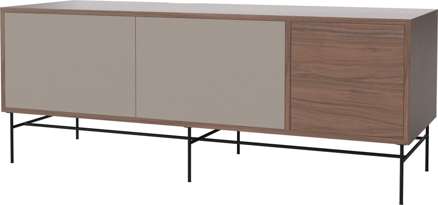 Case HiFi w. base - Large 48 cm_Black lacquered steel_Grey Hifi fabric_Grey Hifi fabric_Oiled walnut 04-007-88_13100863_angle.png