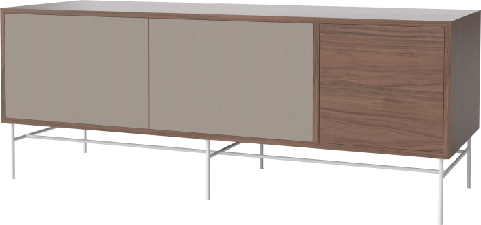Case HiFi w. base - Large 48 cm_White lacquered steel_Grey Hifi fabric_Grey Hifi fabric_Oiled walnut 04-007-88_13100878_angle.png