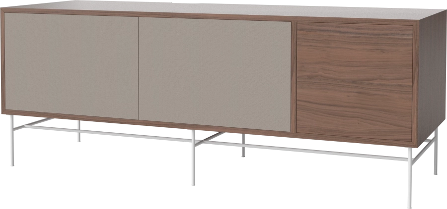 Case HiFi w. base - Large 48 cm_White lacquered steel_Grey Hifi fabric_Grey Hifi fabric_Oiled walnut 04-007-88_13100878_angle.png