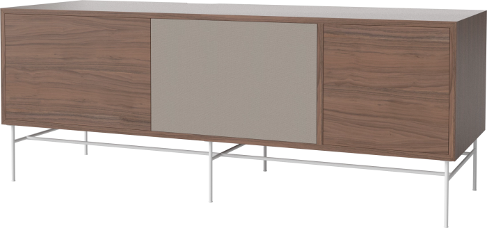 Case HiFi w. base - Large 48 cm_White lacquered steel_Oiled walnut_Grey Hifi fabric_Oiled walnut 04-007-88_13101158_angle.png