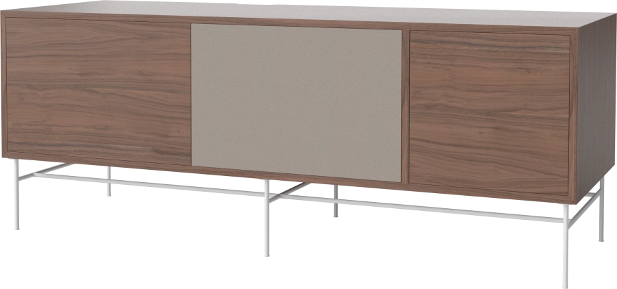 Case HiFi w. base - Large 48 cm_White lacquered steel_Oiled walnut_Grey Hifi fabric_Oiled walnut 04-007-88_13101158_angle.png