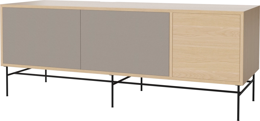 Case HiFi w. base - Large 48 cm_Black lacquered steel_Grey Hifi fabric_Grey Hifi fabric_White pigmented oiled oak 04-007-88_13100865_angle.png