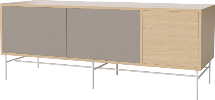 Case HiFi w. base - Large 48 cm_White lacquered steel_Grey Hifi fabric_Grey Hifi fabric_White pigmented oiled oak 04-007-88_13100880_angle.png