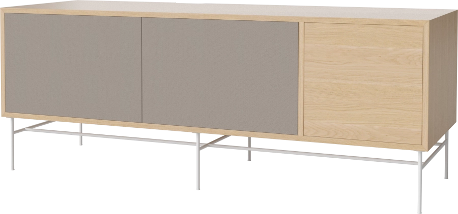 Case HiFi w. base - Large 48 cm_White lacquered steel_Grey Hifi fabric_Grey Hifi fabric_White pigmented oiled oak 04-007-88_13100880_angle.png