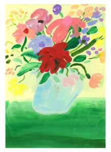 THE POSTER CLUB druk artystyczny FLOWERS ON GREEN TABLECLOTH