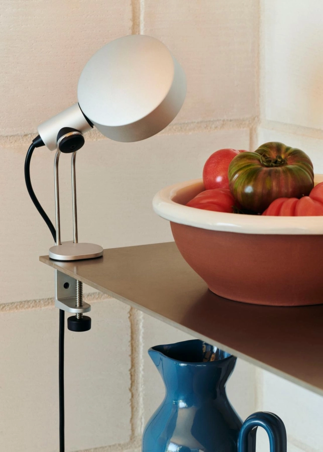 Cupola Clip Lamp clear anodised_Barro Salad Bowl L off white_Barro Jug dark blue.jpg