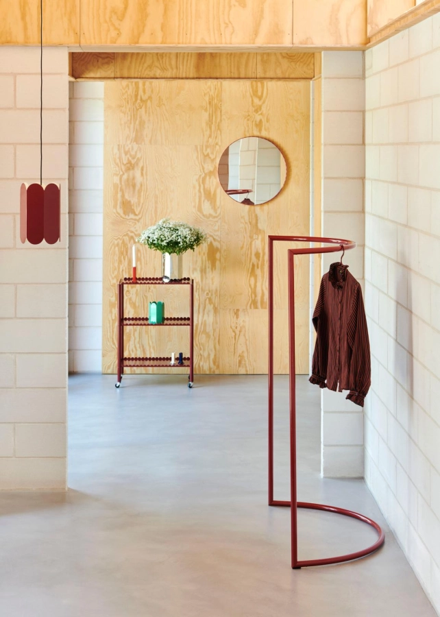 Colour Rack C Shape maroon red_Arcs Trolley High auburn red_Arcs Shade auburn red_Arcs Mirror Round red.jpg