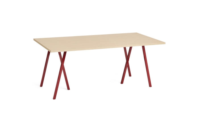 AE015-A332-AO35_Loop Stand Table L180xW87,5xH74_wb lacquered oak tabletop_maroon red powder coated steel frame.jpg